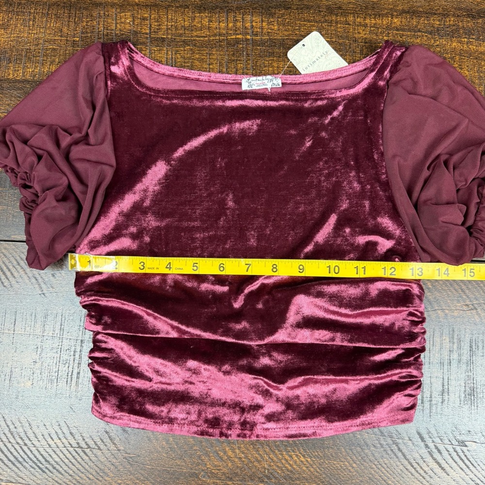 Free People Intimately Duvet Days Velvet Top Dark Red XS Open Back Puff Sleeve - Picture 5 of 12